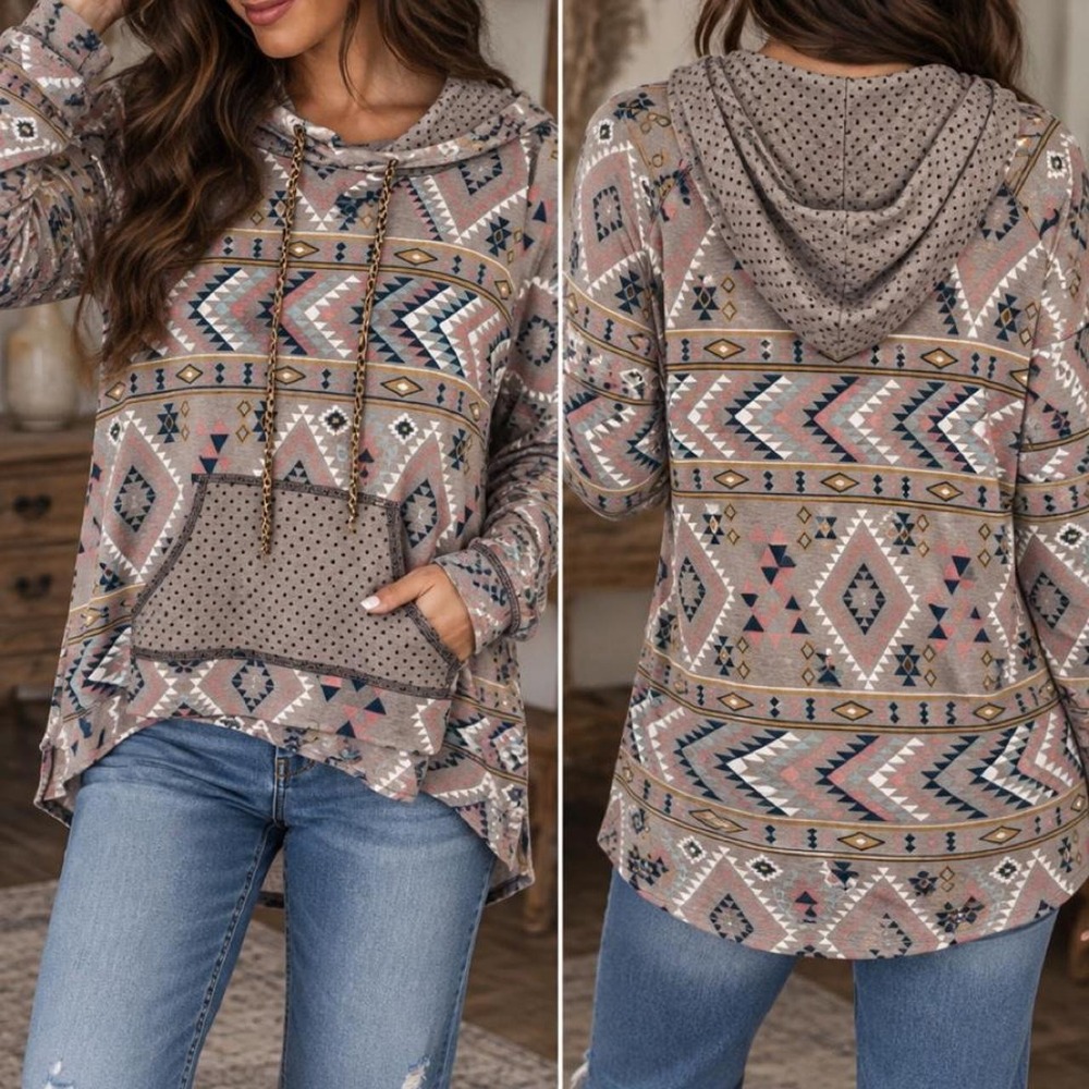 🤎 Gimmicks by BKE Aztec Hooded Pullover With Cheetah Print
